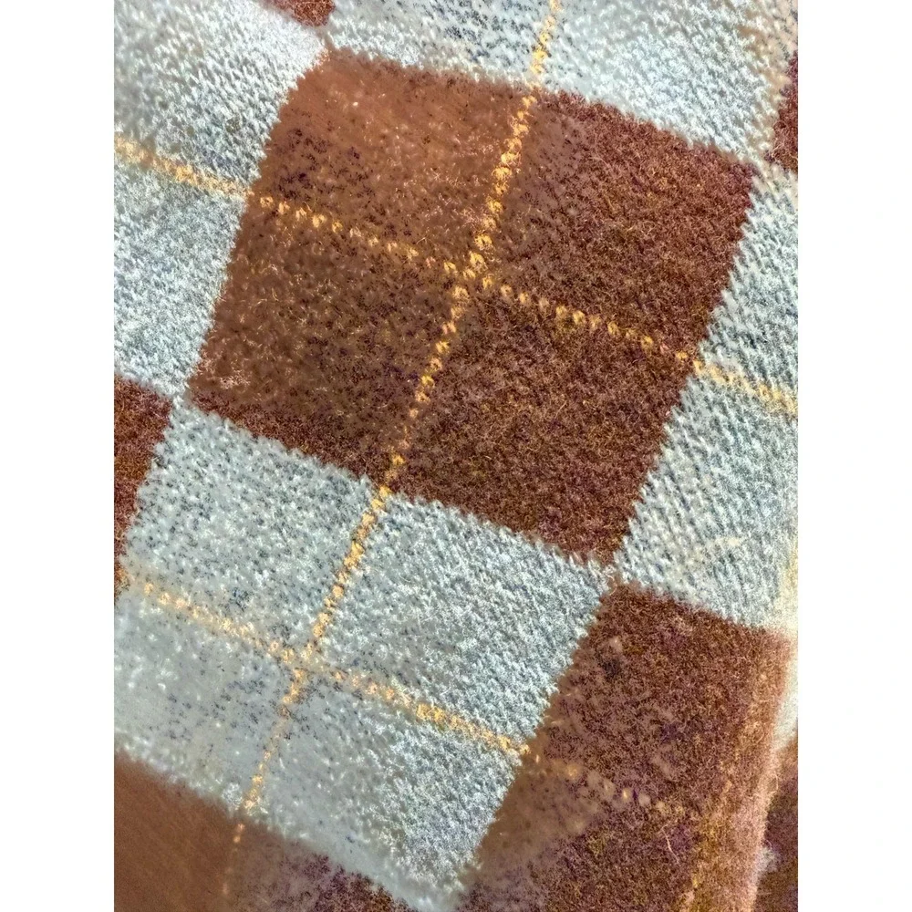 Argyle Knit Scarf Brown Blue One Size Unisex Winter‎ Preppy Academia Cozy